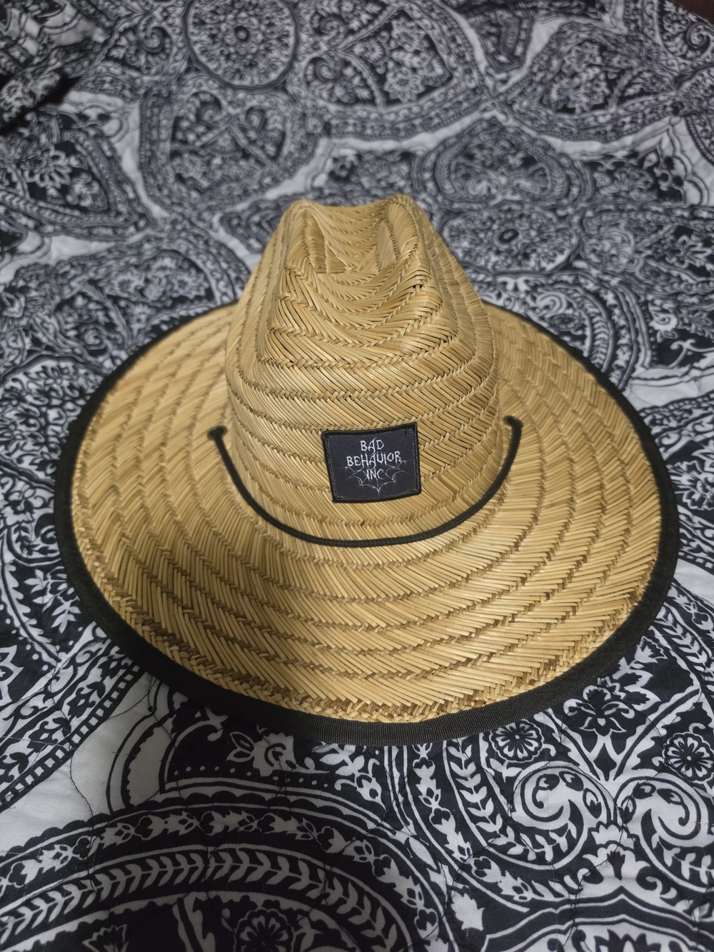 Straw Bad Behavior Inc Hat With Bat Printed Rim